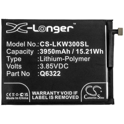 3.85V, 3950mAh, Li-Polymer Battery fits Lg, W30, 15.2075Wh