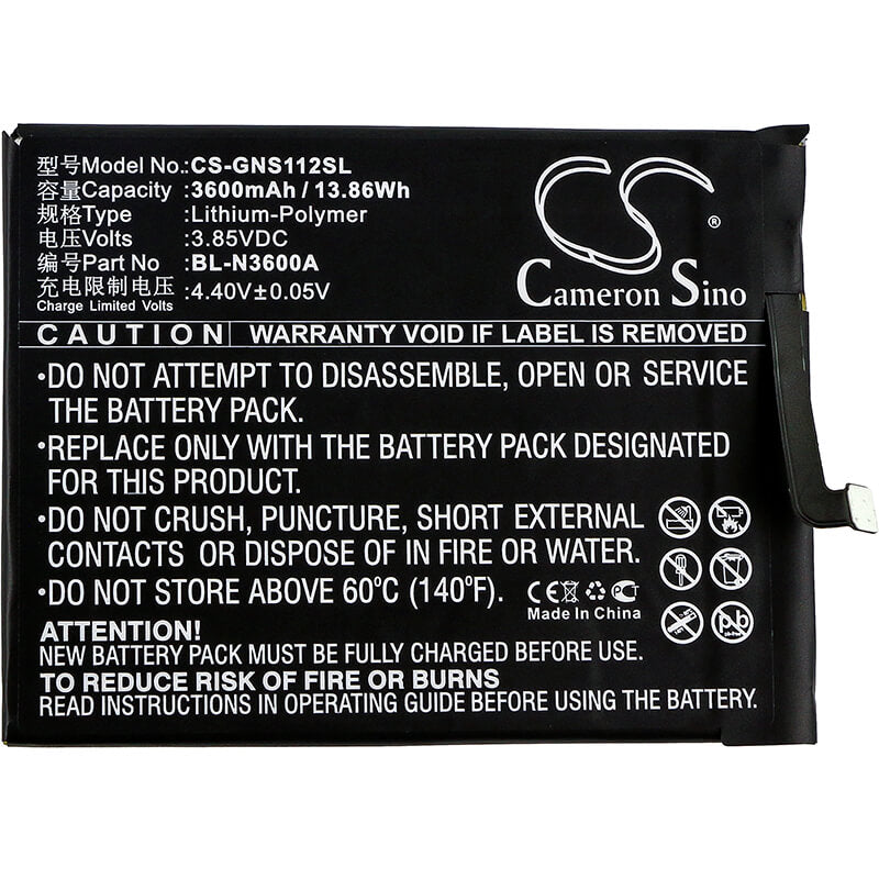 3.85V, 3600mAh, Li-Polymer Battery fits Gionee, S11s, S11s Dual Sim, 13.86Wh