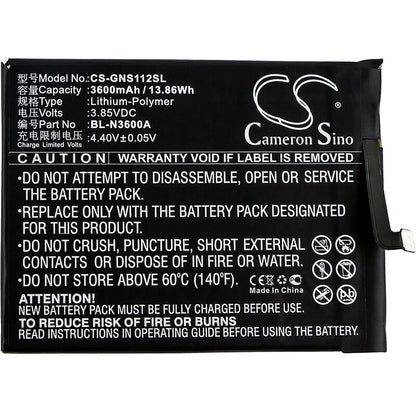 3.85V, 3600mAh, Li-Polymer Battery fits Gionee, S11s, S11s Dual Sim, 13.86Wh