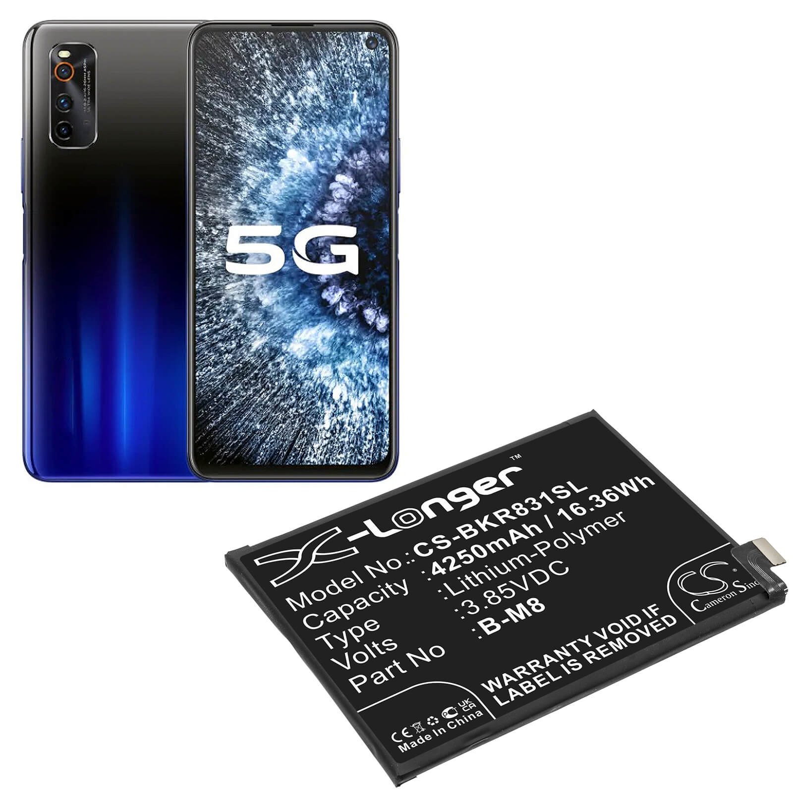 3.85V, 4250mAh, Li-Polymer Battery fits Vivo, Neo 3, R831k, 16.3625Wh