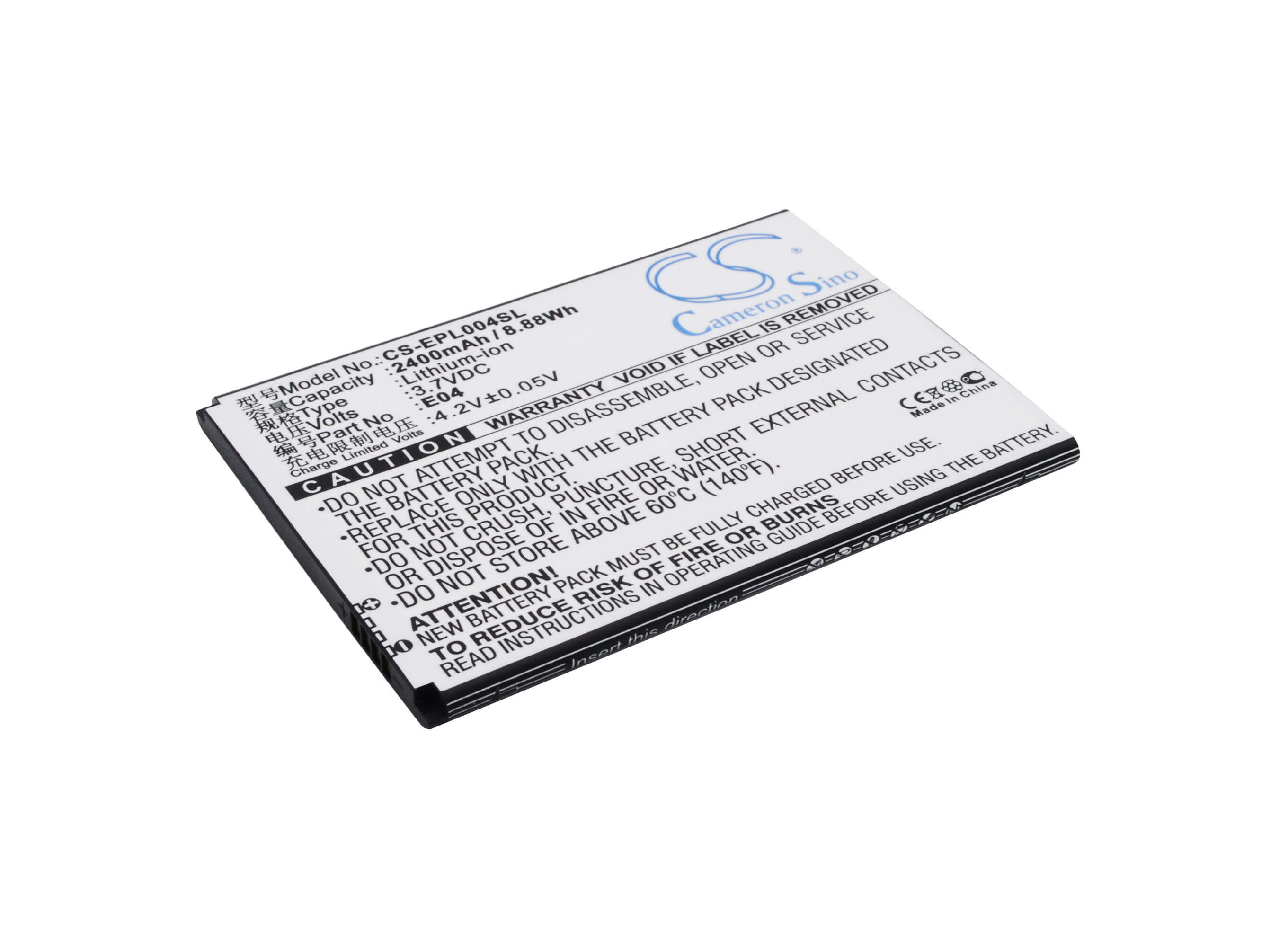 3.7V, 2400mAh, Li-ion Battery fits Elephone, Ecoo E04, 8.88Wh