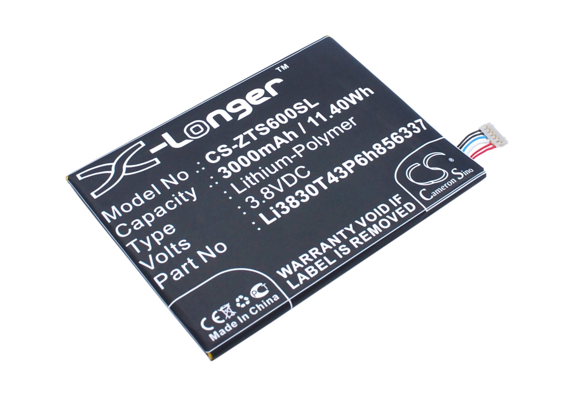 3.8V, 3000mAh, Li-Polymer Battery fits Zte, Ba602, Blade A602, 11.4Wh