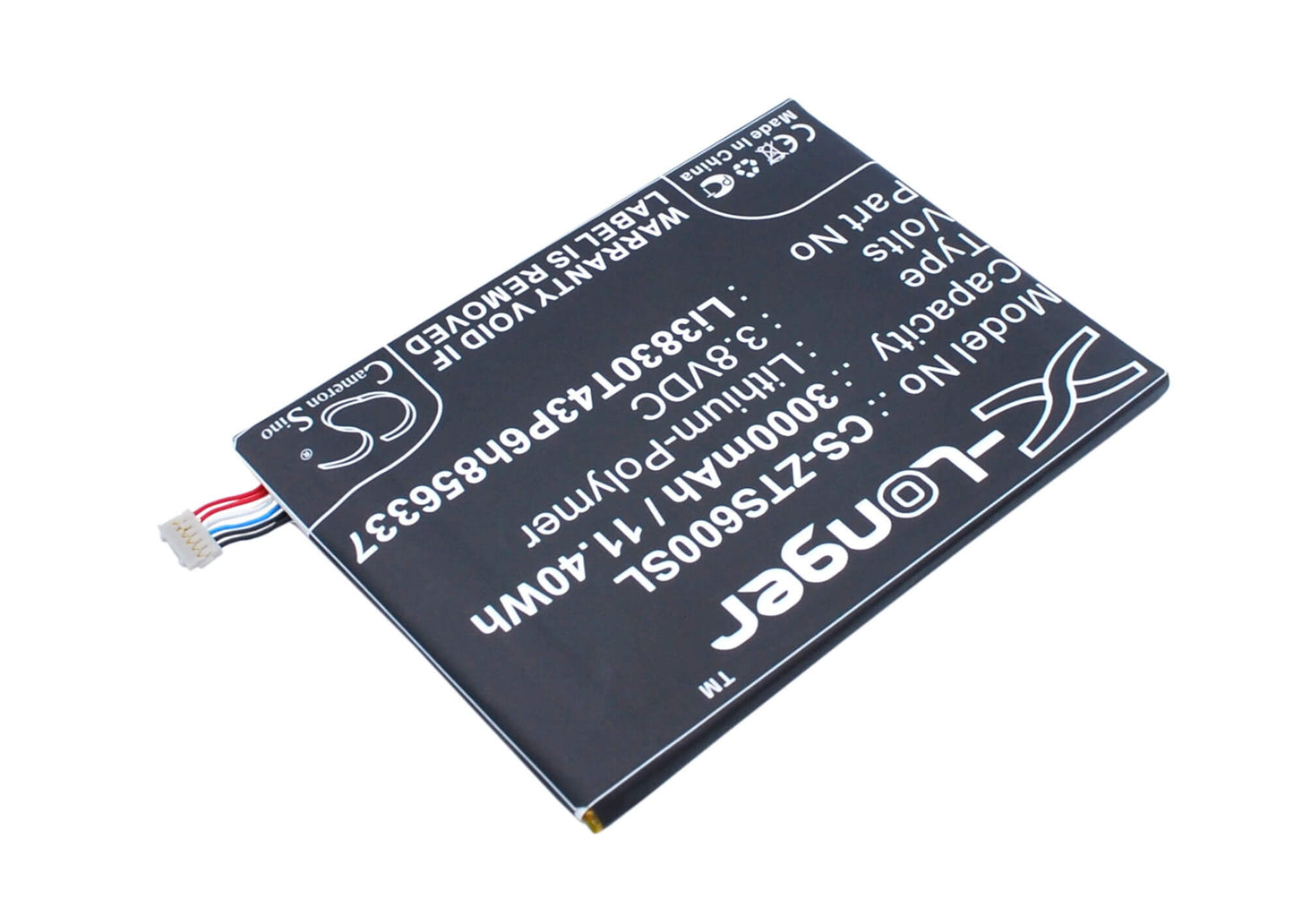 3.8V, 3000mAh, Li-Polymer Battery fits Zte, Ba602, Blade A602, 11.4Wh