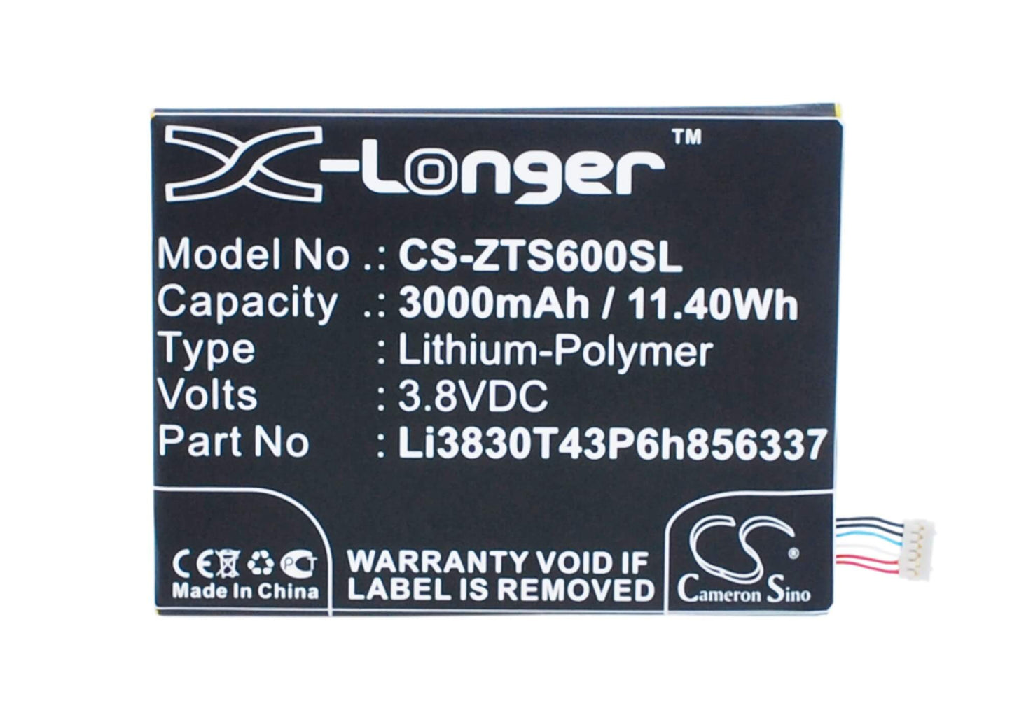3.8V, 3000mAh, Li-Polymer Battery fits Zte, Ba602, Blade A602, 11.4Wh