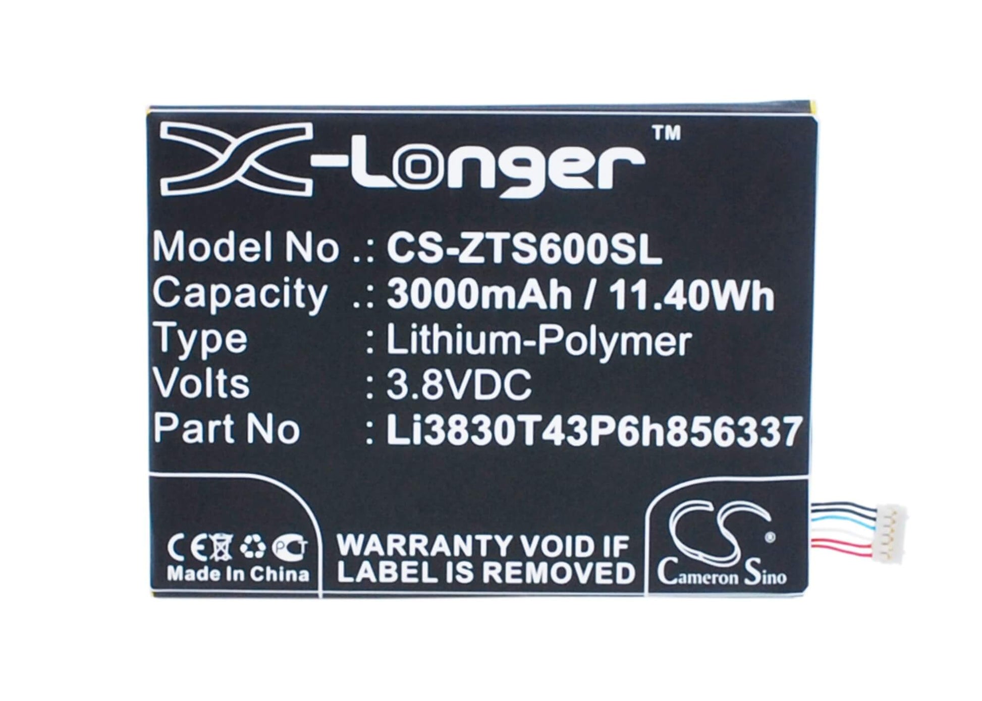 3.8V, 3000mAh, Li-Polymer Battery fits Zte, Ba602, Blade A602, 11.4Wh