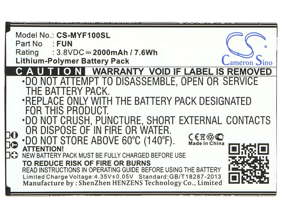 3.8V, 2000mAh, Li-Polymer Battery fits Myphone, Fun, 7.6Wh
