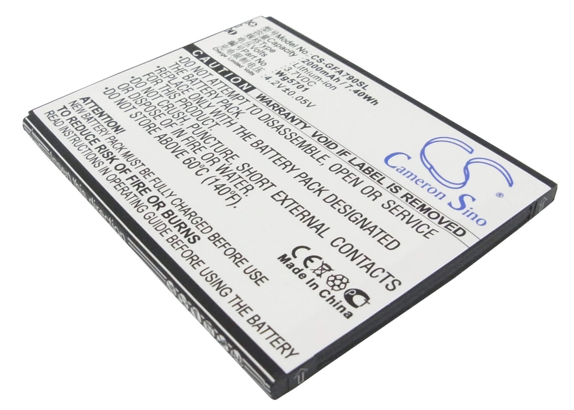 3.7V, 2000mAh, Li-ion Battery fits Gfive, A79+, G7, 7.4Wh