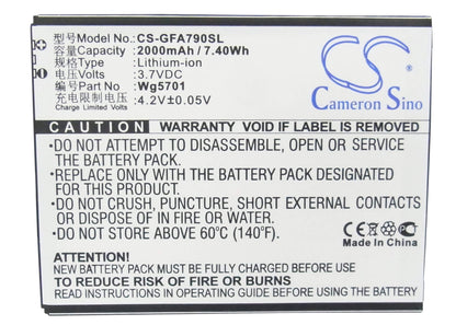 3.7V, 2000mAh, Li-ion Battery fits Gfive, A79+, G7, 7.4Wh
