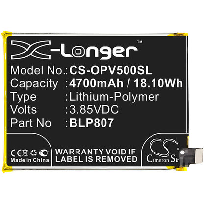 3.85V, 4700mAh, Li-Polymer Battery fits Oppo, Realme V5, 18.095Wh