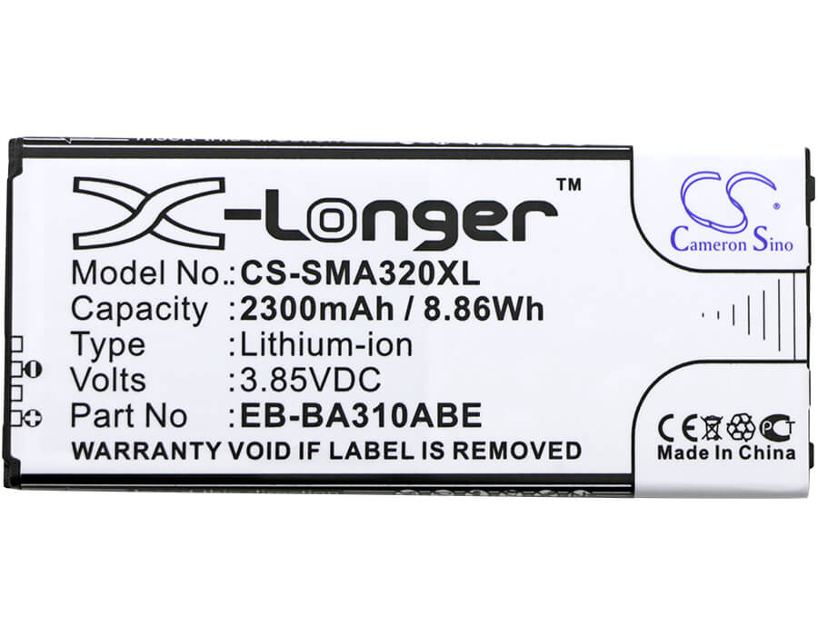 3.85V, 2300mAh, Li-ion Battery fits Samsung, Galaxy A3 2016, Galaxy A3 2016 Duos Lte, 8.855Wh
