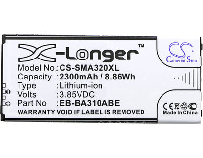 3.85V, 2300mAh, Li-ion Battery fits Samsung, Galaxy A3 2016, Galaxy A3 2016 Duos Lte, 8.855Wh