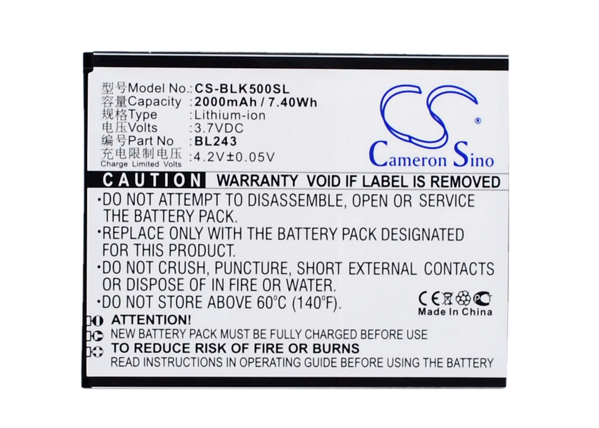 3.7V, 2000mAh, Li-ion Battery fits Lenovo, K3 Note, K50-t3s, 7.4Wh