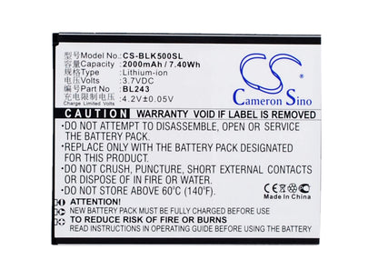 3.7V, 2000mAh, Li-ion Battery fits Lenovo, K3 Note, K50-t3s, 7.4Wh