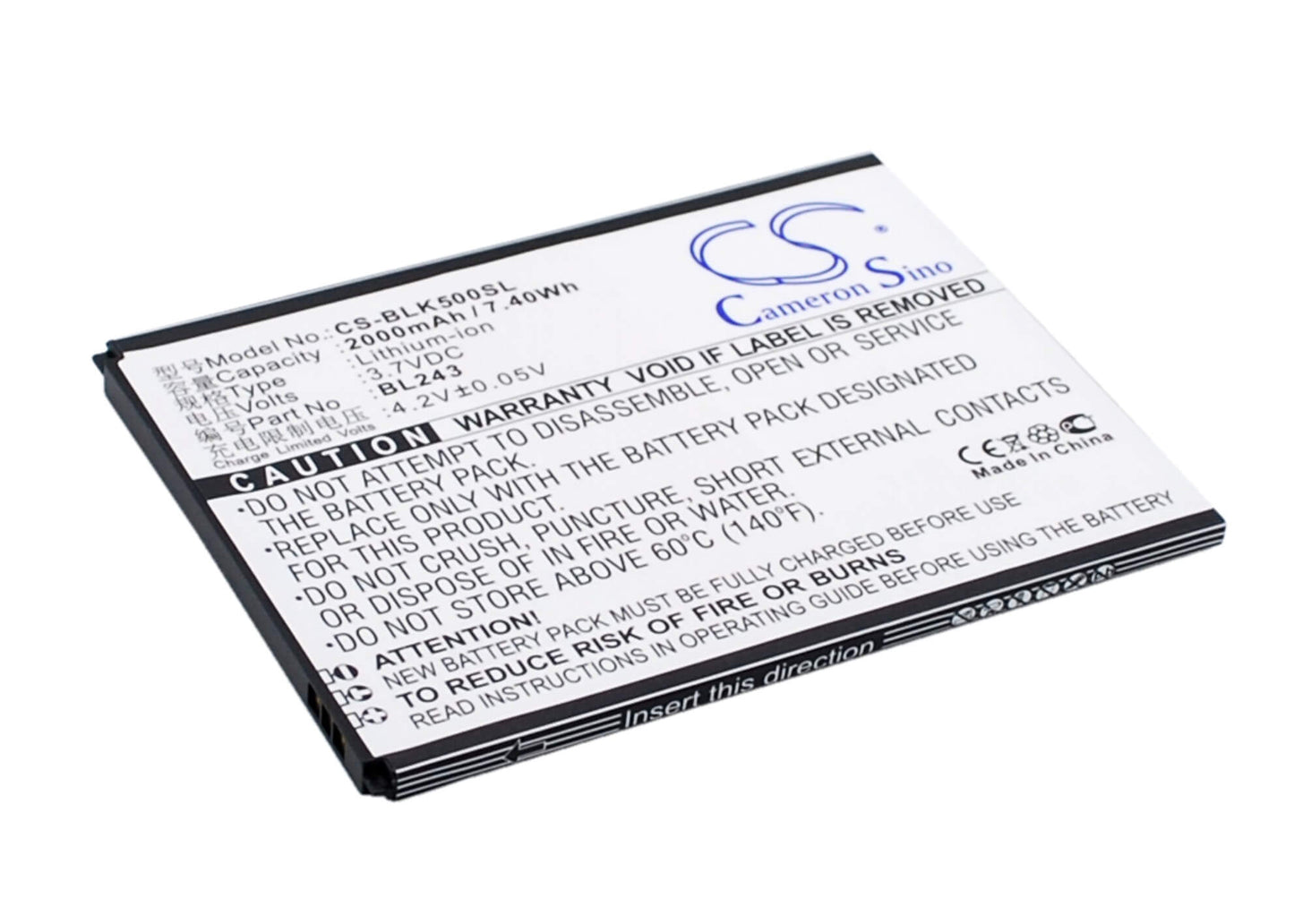 3.7V, 2000mAh, Li-ion Battery fits Lenovo, K3 Note, K50-t3s, 7.4Wh