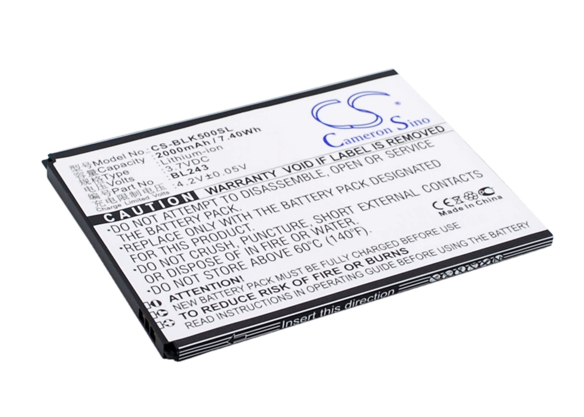 3.7V, 2000mAh, Li-ion Battery fits Lenovo, K3 Note, K50-t3s, 7.4Wh