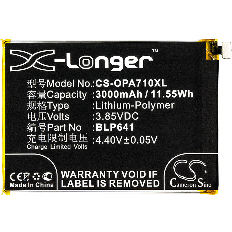 3.85V, 3000mAh, Li-Polymer Battery fits Oppo, A71, A71 2018 Dual Sim, 11.55Wh