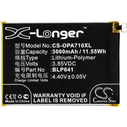 3.85V, 3000mAh, Li-Polymer Battery fits Oppo, A71, A71 2018 Dual Sim, 11.55Wh