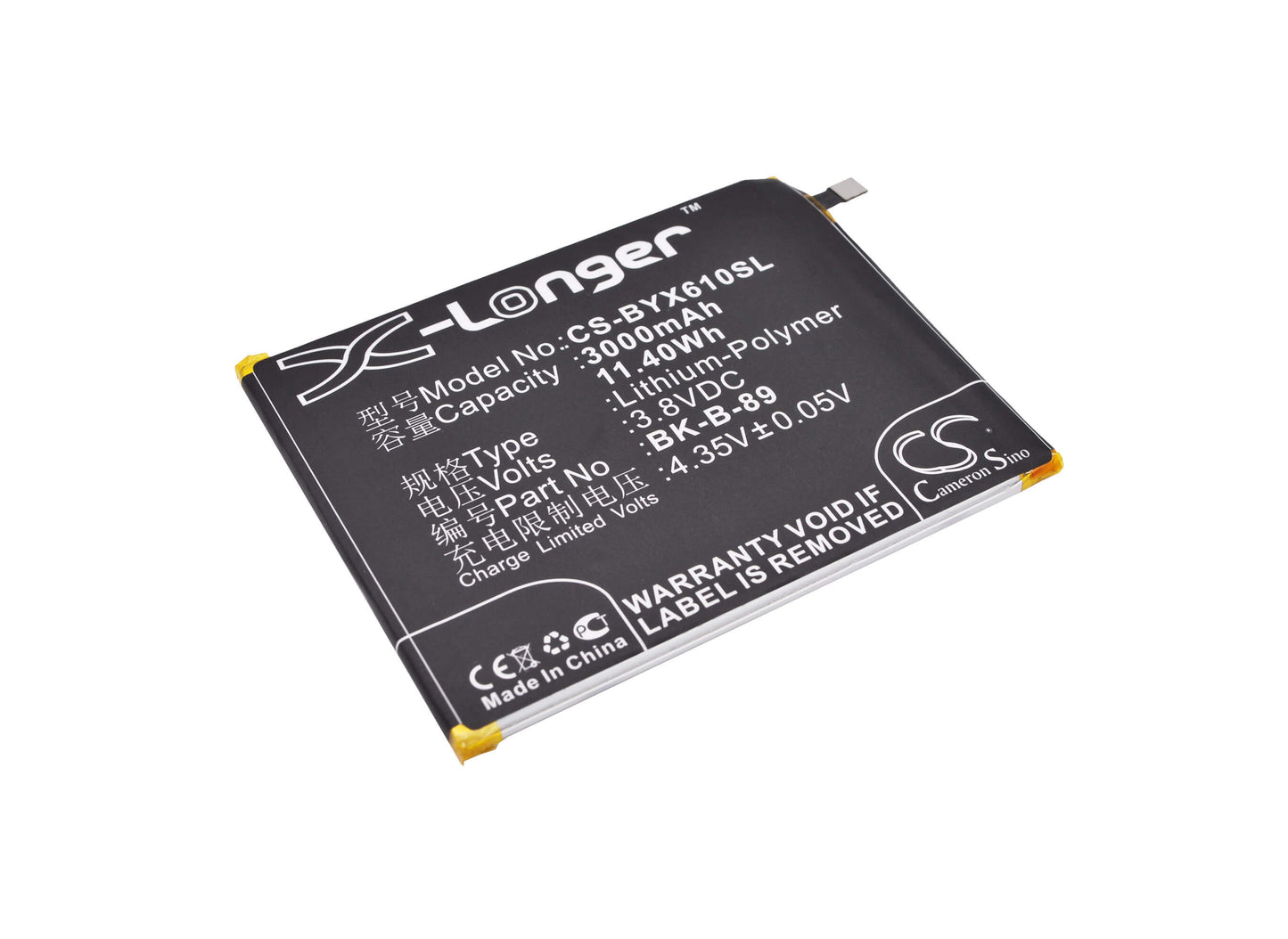 3.8V, 3000mAh, Li-Polymer Battery fits Vivo, X6 Plus, X6 Plus D, 11.4Wh