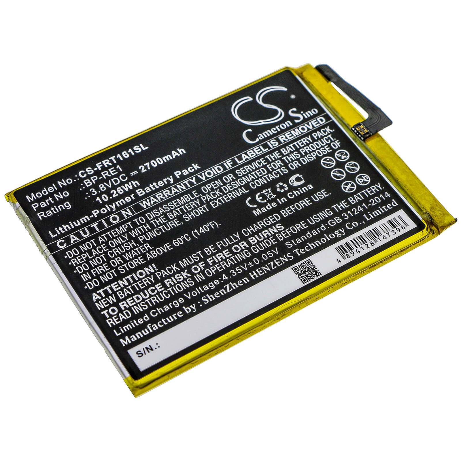 3.8V, 2700mAh, Li-Polymer Battery fits Freetel, Ftj161b, Ftj161b-rei, 10.26Wh