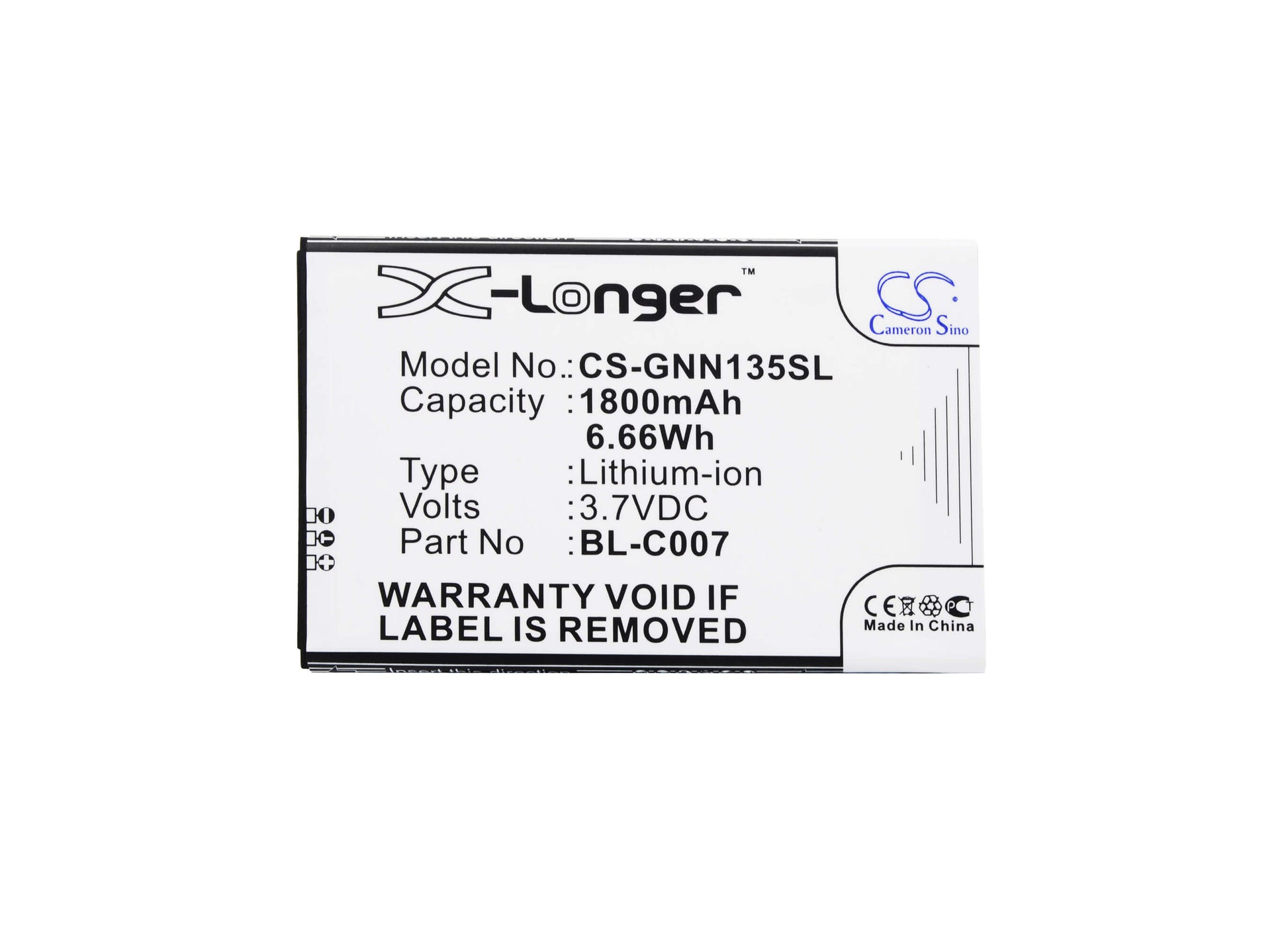 3.7V, 1800mAh, Li-ion Battery fits Fly, Iq230, 6.66Wh