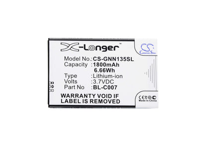 3.7V, 1800mAh, Li-ion Battery fits Fly, Iq230, 6.66Wh