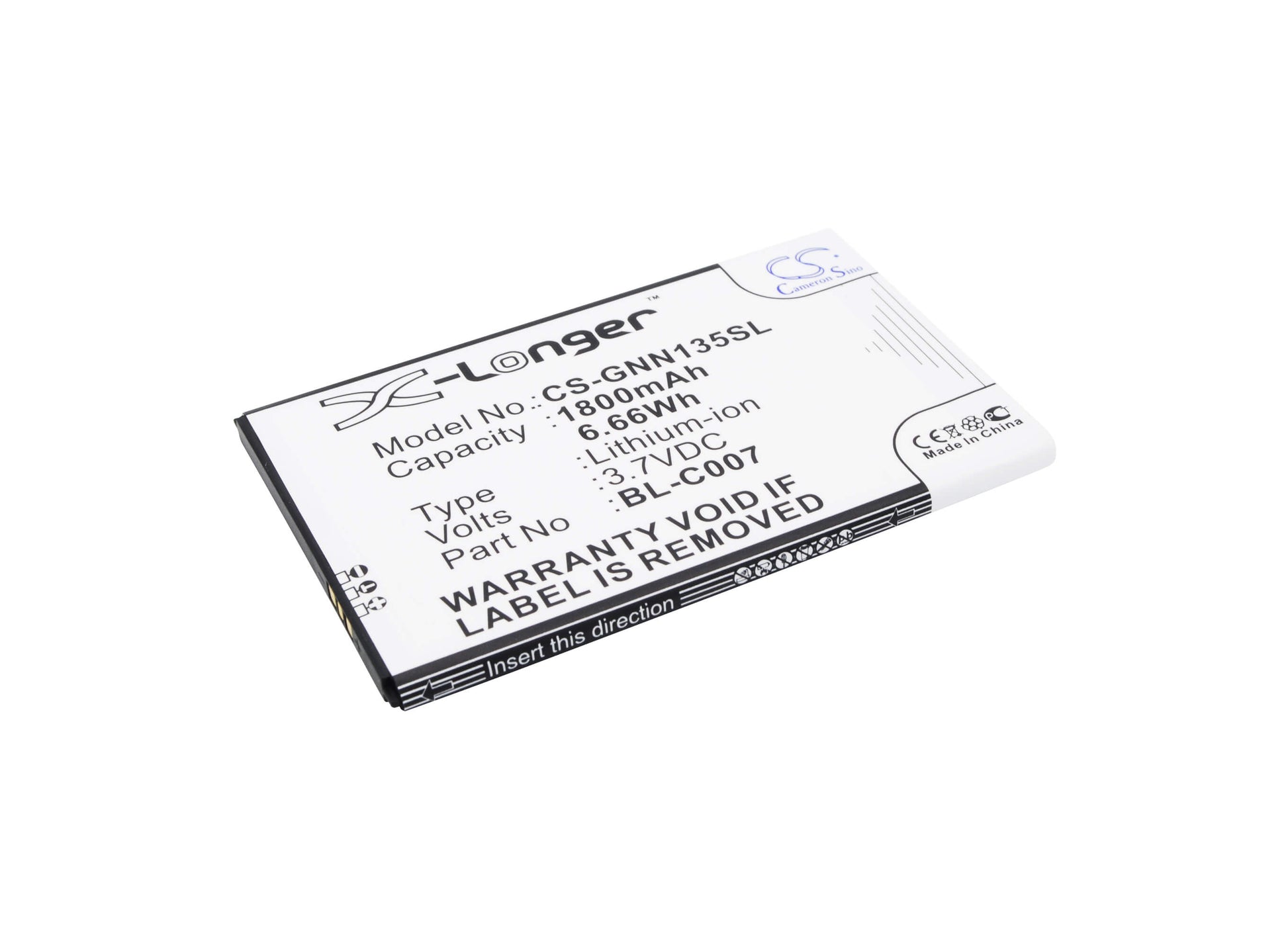 3.7V, 1800mAh, Li-ion Battery fits Pioneer, P2, 6.66Wh