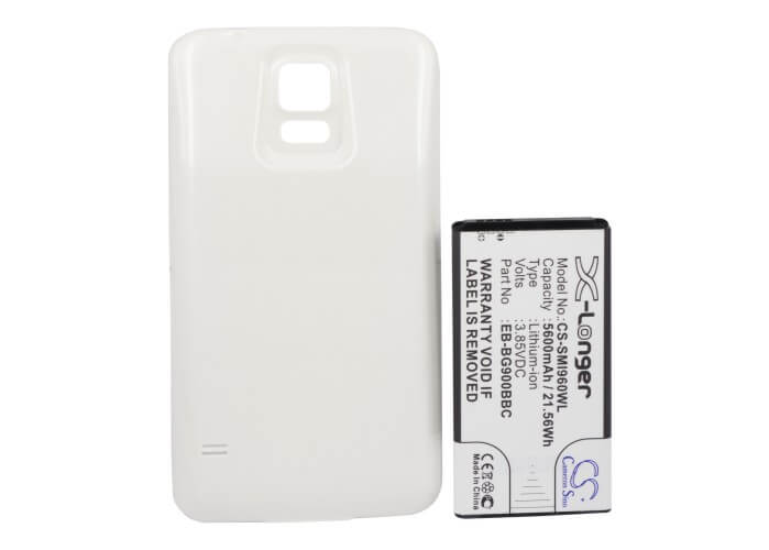 White, 3.85V, 5600mAh, Li-ion Battery fits Samsung, Galaxy S5, Galaxy S5 Lte, 21.56Wh