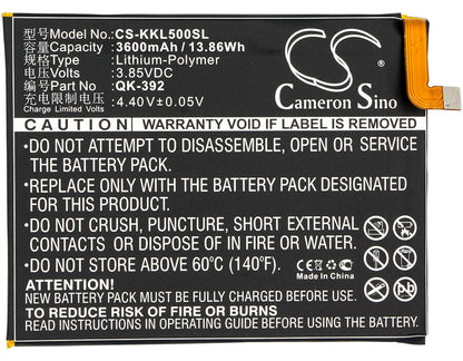 3.85V, 3600mAh, Li-Polymer Battery fits 360, 1509-a00, Q5 Plus, 13.86Wh