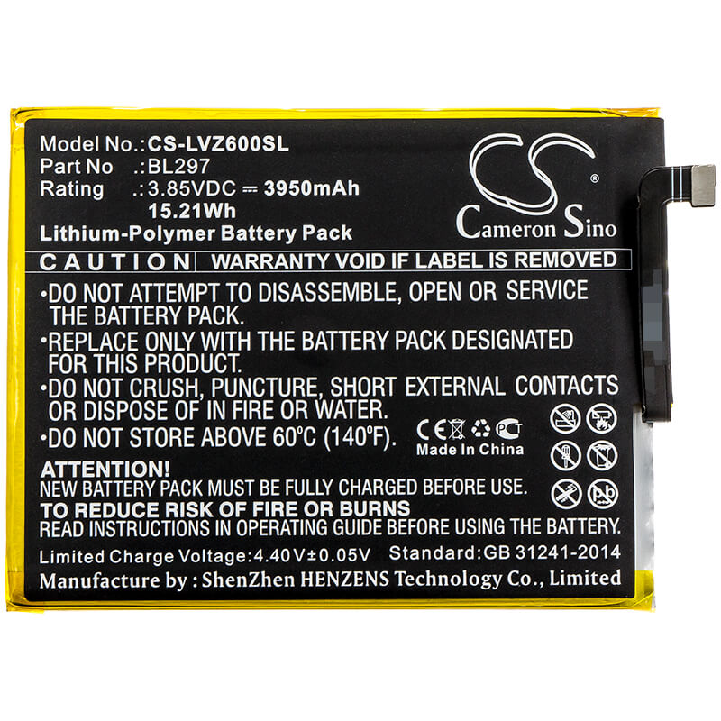 3.85V, 3950mAh, Li-Polymer Battery fits Lenovo, Z6 Lite, Z6 Youth, 15.2075Wh