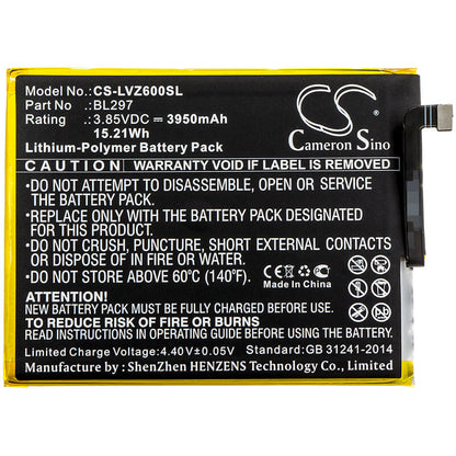 3.85V, 3950mAh, Li-Polymer Battery fits Lenovo, Z6 Lite, Z6 Youth, 15.2075Wh