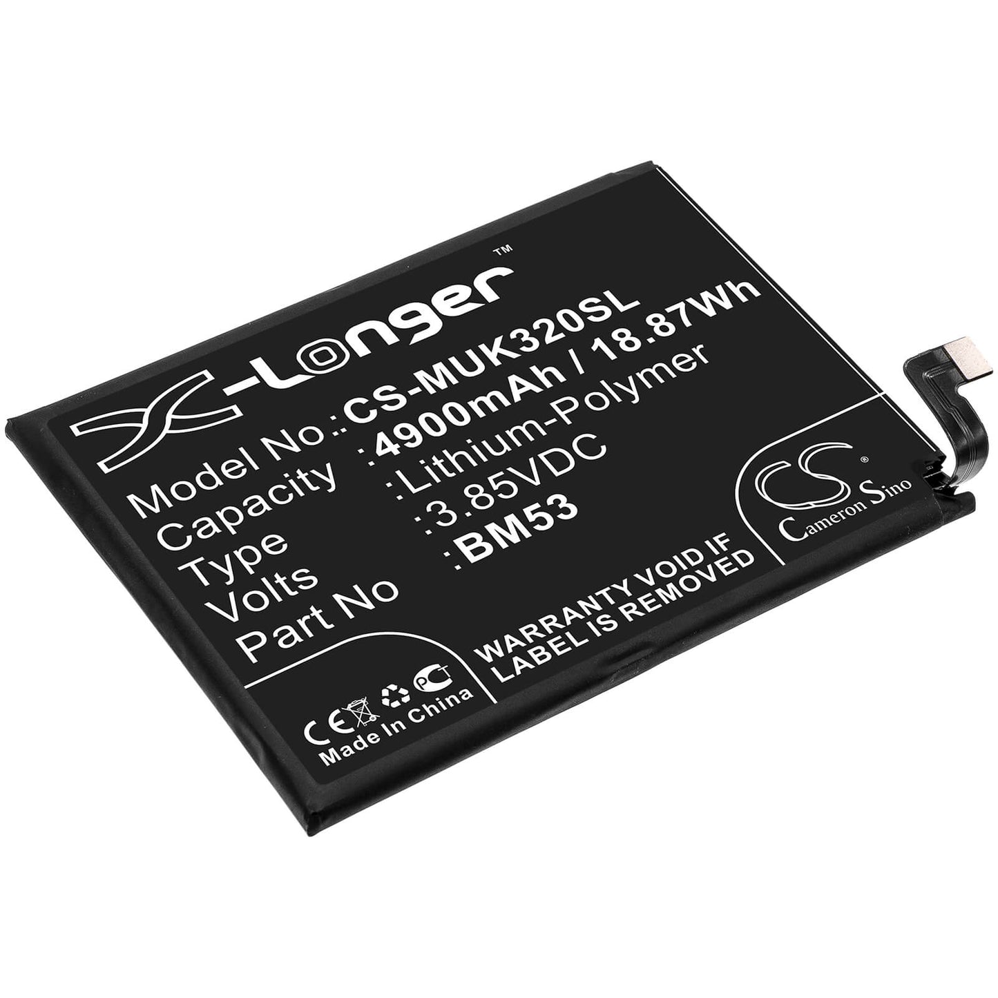 3.85V, 4900mAh, Li-Polymer Battery fits Redmi, K30s, M2007j3sc, 18.865Wh