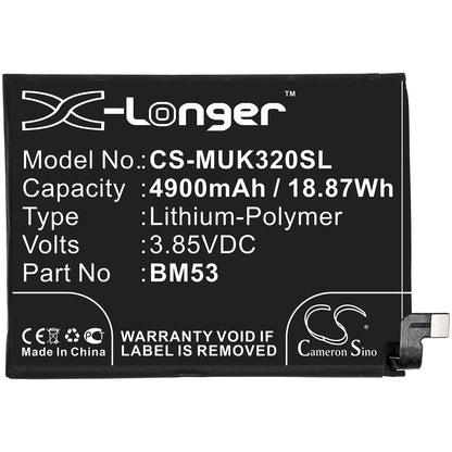 3.85V, 4900mAh, Li-Polymer Battery fits Redmi, K30s, M2007j3sc, 18.865Wh