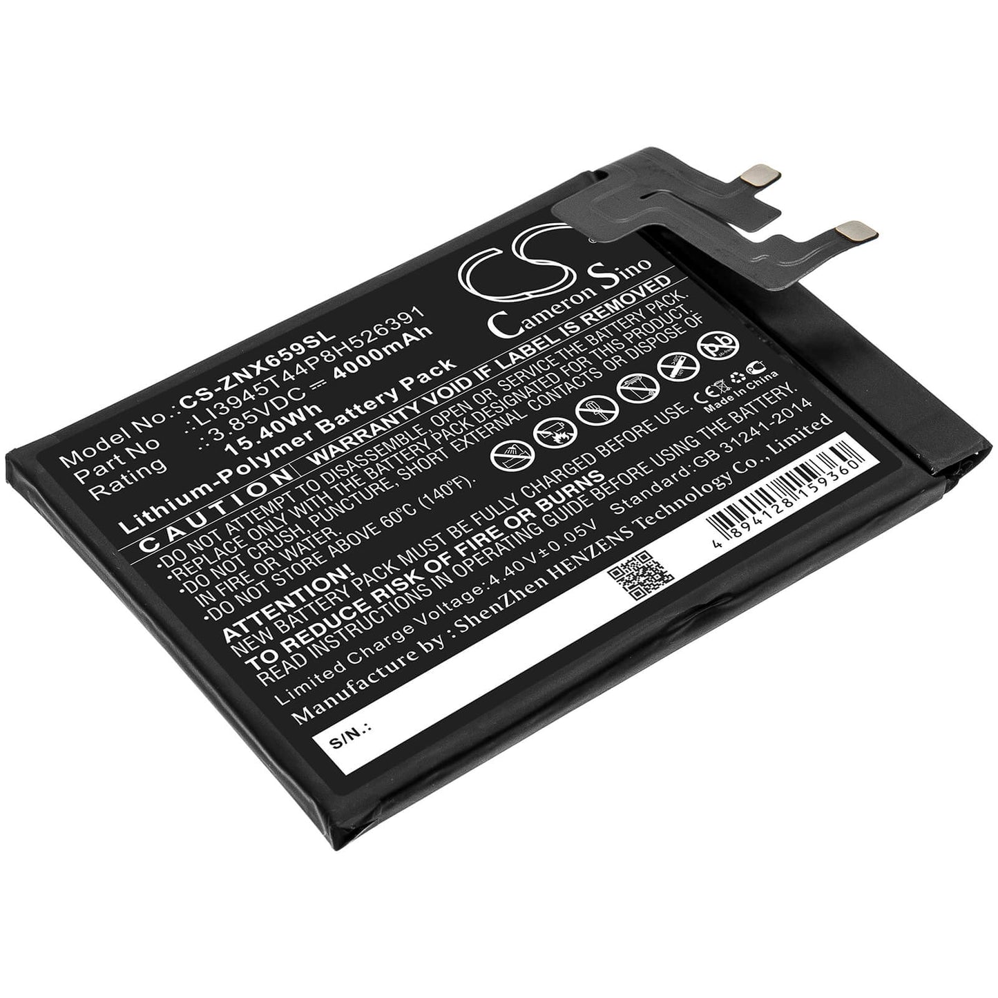 3.85V, 4000mAh, Li-Polymer Battery fits Zte, Nubia Red Magic 5g, Nx659j, 15.4Wh