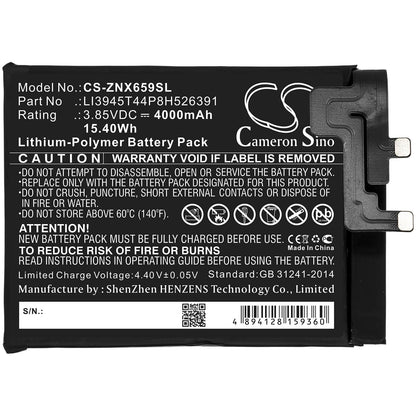 3.85V, 4000mAh, Li-Polymer Battery fits Nubia, Nx659j, Red Magic 5g, 15.4Wh