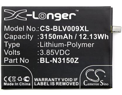 3.85V, 3150mAh, Li-Polymer Battery fits Blu, V0070, V0070uu, 12.1275Wh