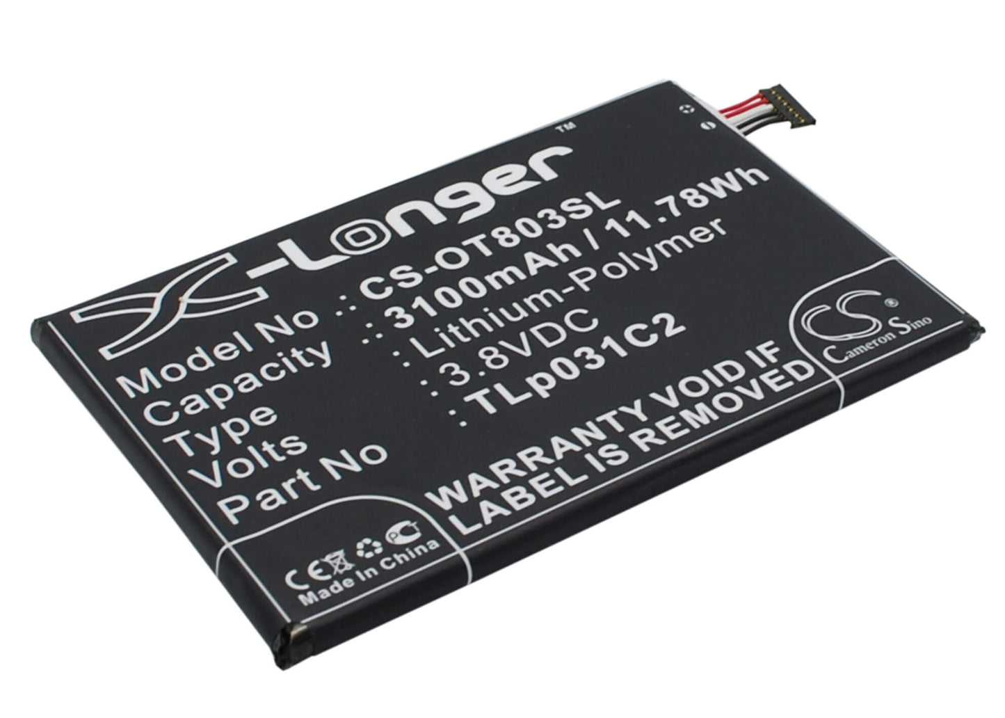 3.8V, 3100mAh, Li-Polymer Battery fits Alcatel, M811, M812, 11.78Wh