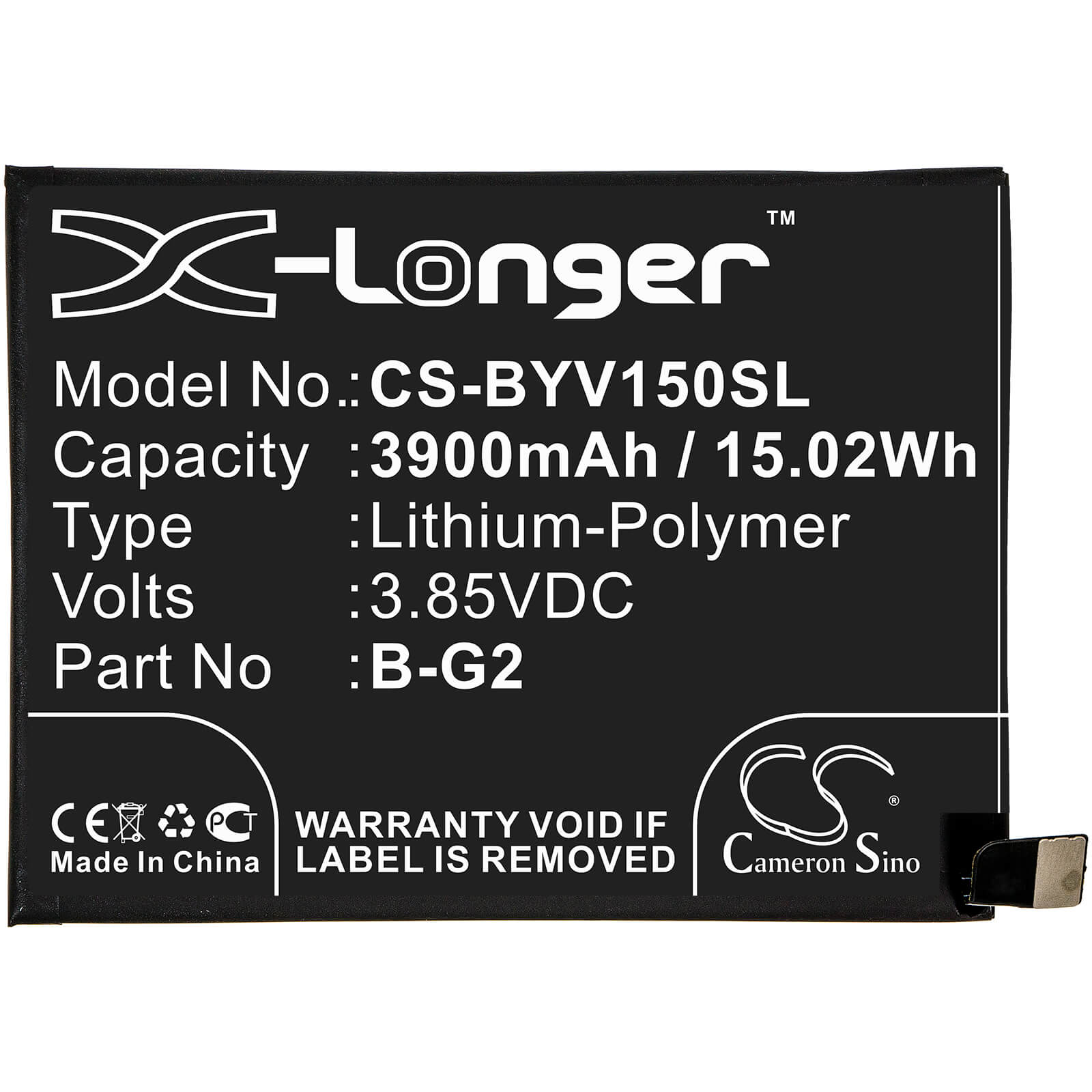 3.85V, 3900mAh, Li-Polymer Battery fits Vivo, V15, V1831, 15.015Wh