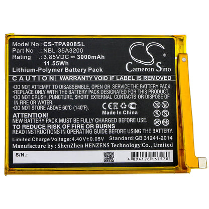 3.85V, 3000mAh, Li-Polymer Battery fits Neffos, N1, Tp908a, 11.55Wh