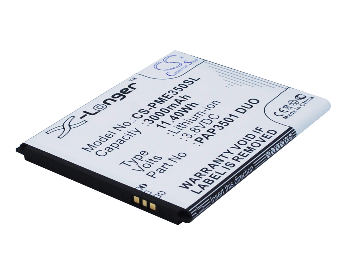 3.8V, 3000mAh, Li-ion Battery fits Prestigio, Multiphone 3501 Duo, 11.4Wh