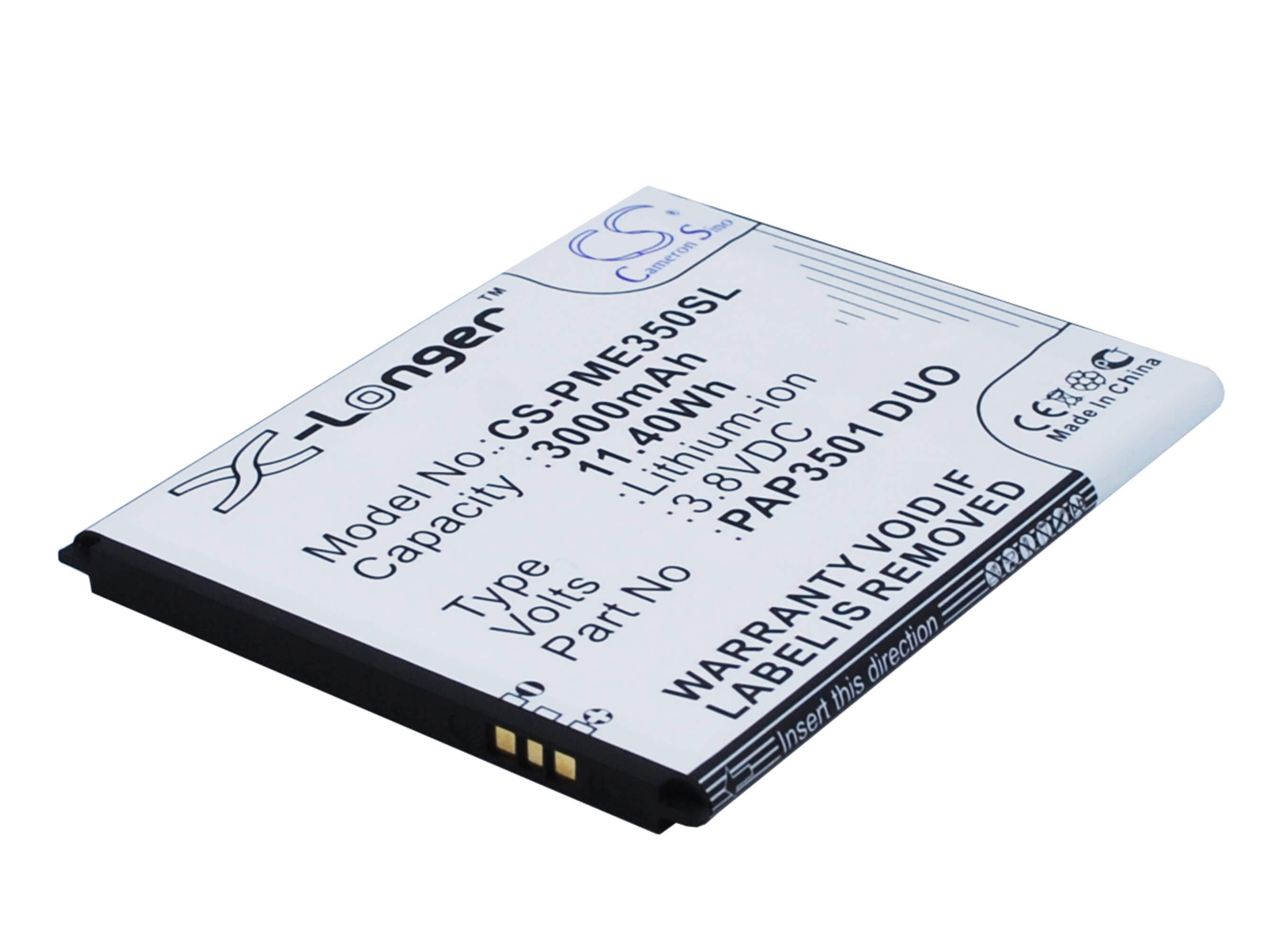 3.8V, 3000mAh, Li-ion Battery fits Prestigio, Multiphone 3501 Duo, 11.4Wh