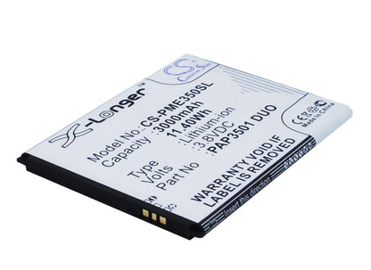 3.8V, 3000mAh, Li-ion Battery fits Prestigio, Multiphone 3501 Duo, 11.4Wh