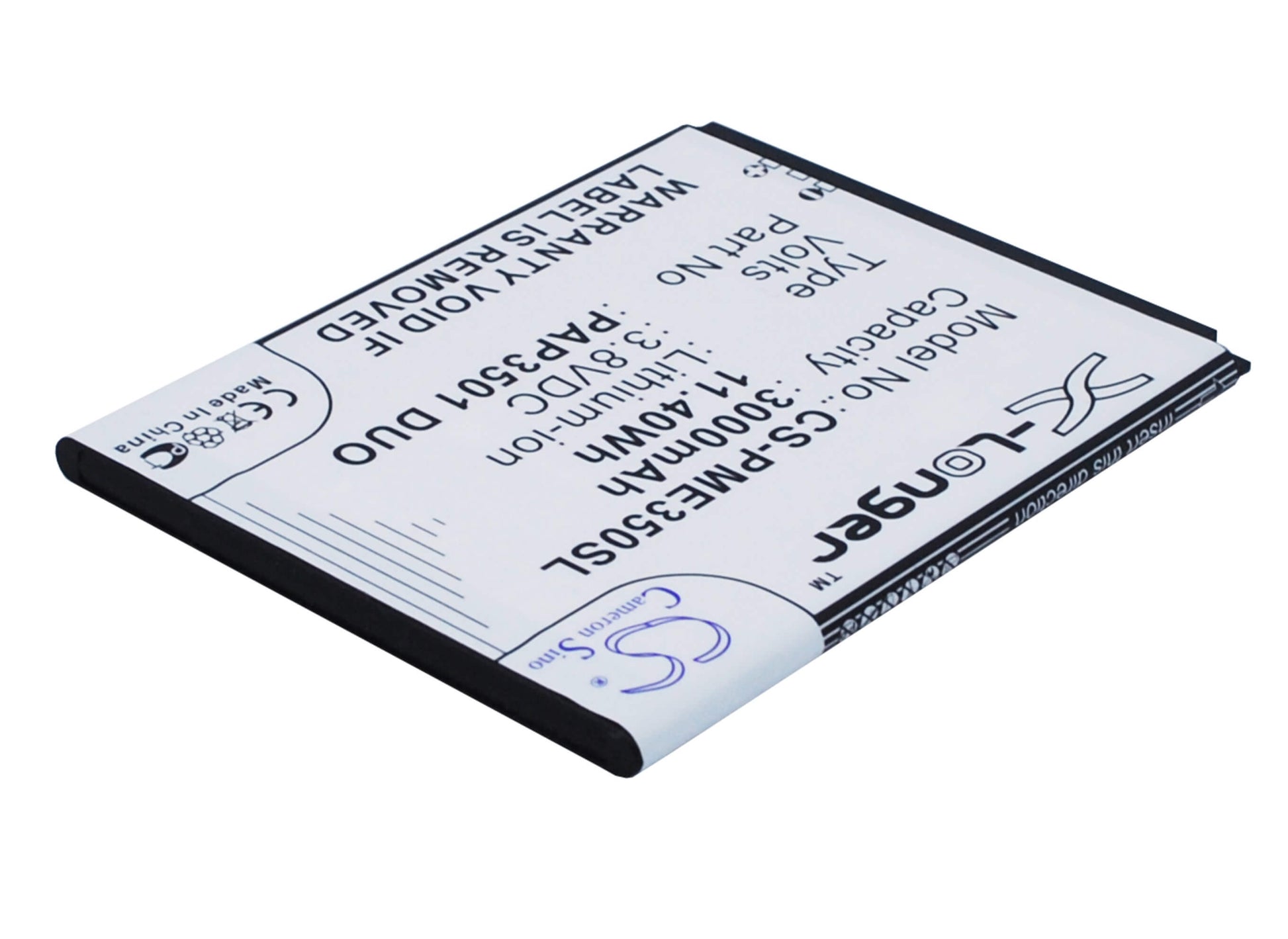 3.8V, 3000mAh, Li-ion Battery fits Prestigio, Multiphone 3501 Duo, 11.4Wh