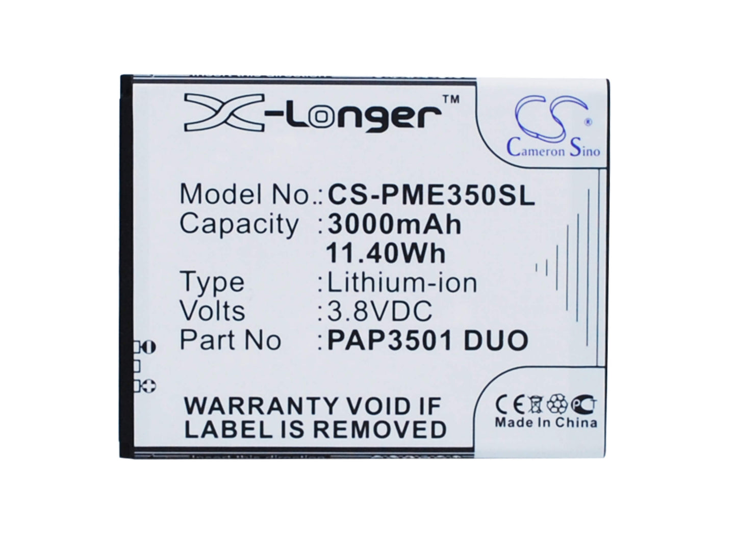 3.8V, 3000mAh, Li-ion Battery fits Prestigio, Multiphone 3501 Duo, 11.4Wh