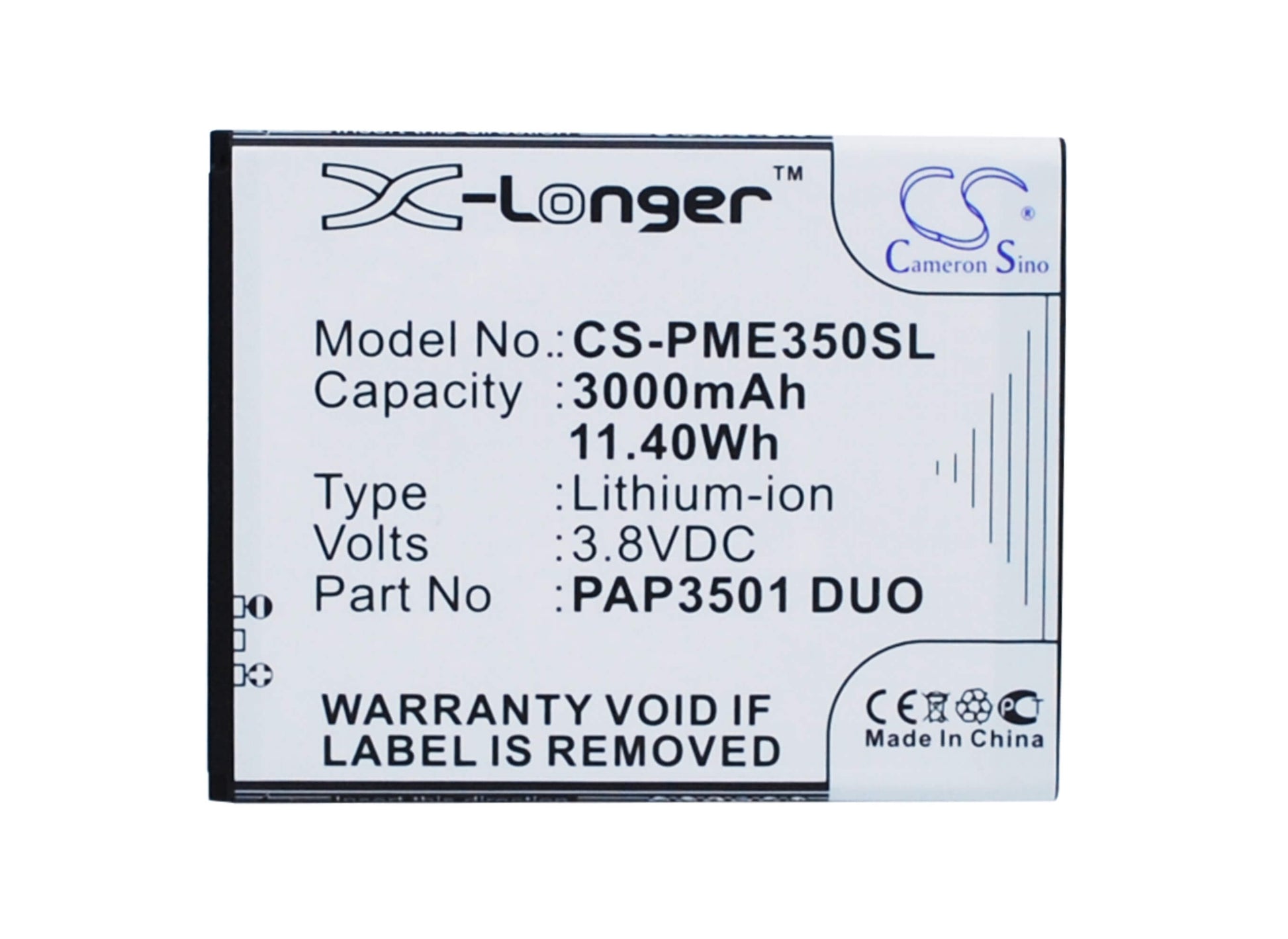 3.8V, 3000mAh, Li-ion Battery fits Prestigio, Multiphone 3501 Duo, 11.4Wh