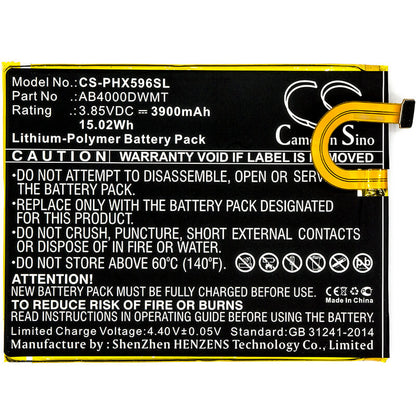 3.85V, 3900mAh, Li-Polymer Battery fits Philips, Xenium Ctx596, Xenium X596, 15.015Wh