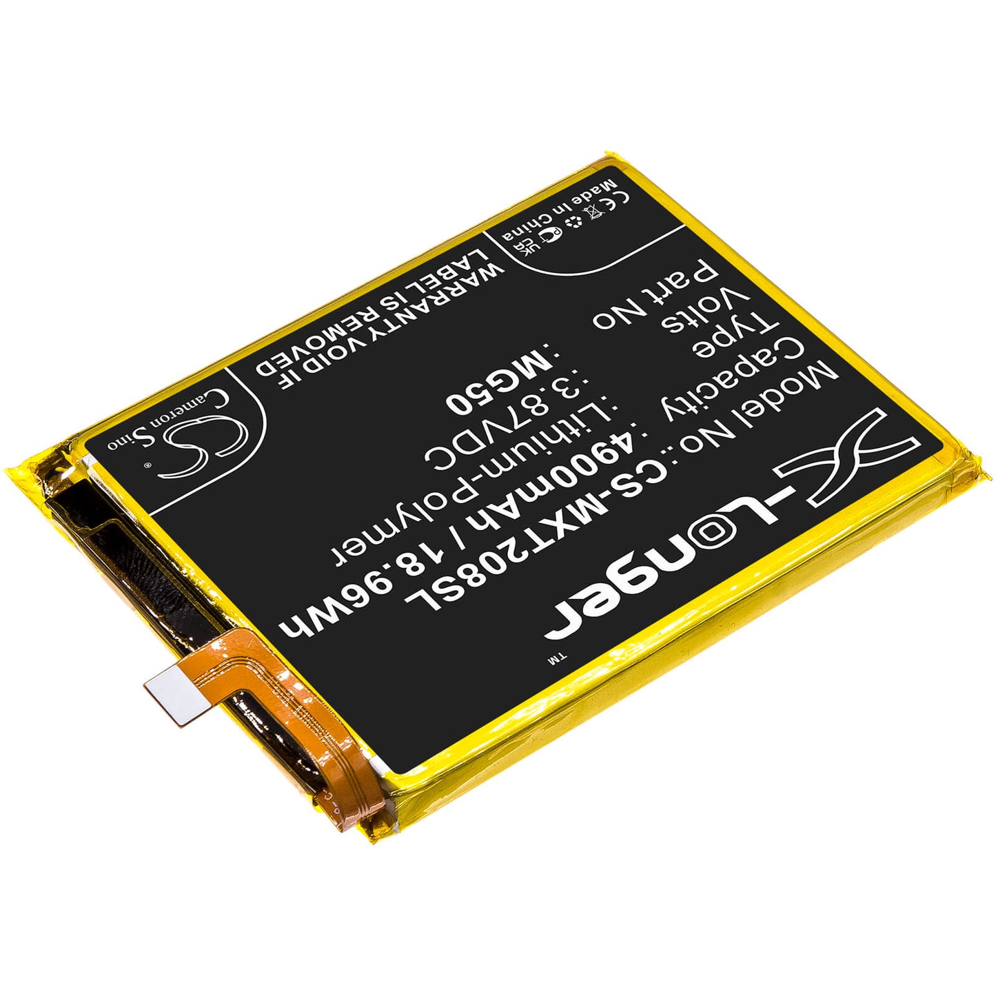 3.87V, 4900mAh, Li-Polymer Battery fits Motorola, Moto G9 Plus, Moto G9 Plus 2020, 18.963Wh