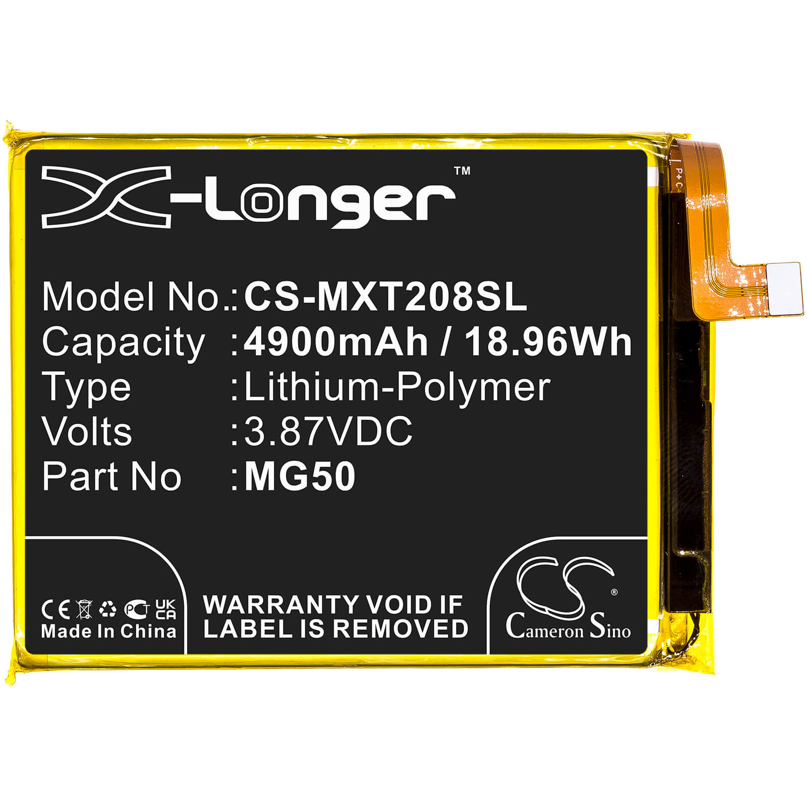 3.87V, 4900mAh, Li-Polymer Battery fits Motorola, Moto G9 Plus, Moto G9 Plus 2020, 18.963Wh