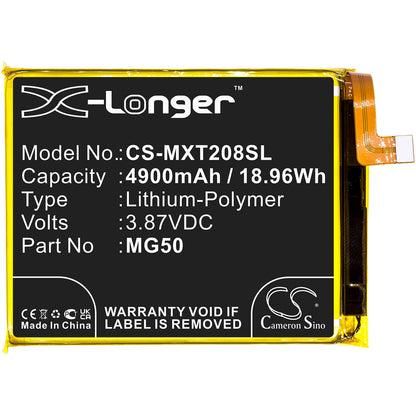 3.87V, 4900mAh, Li-Polymer Battery fits Motorola, Moto G9 Plus, Moto G9 Plus 2020, 18.963Wh