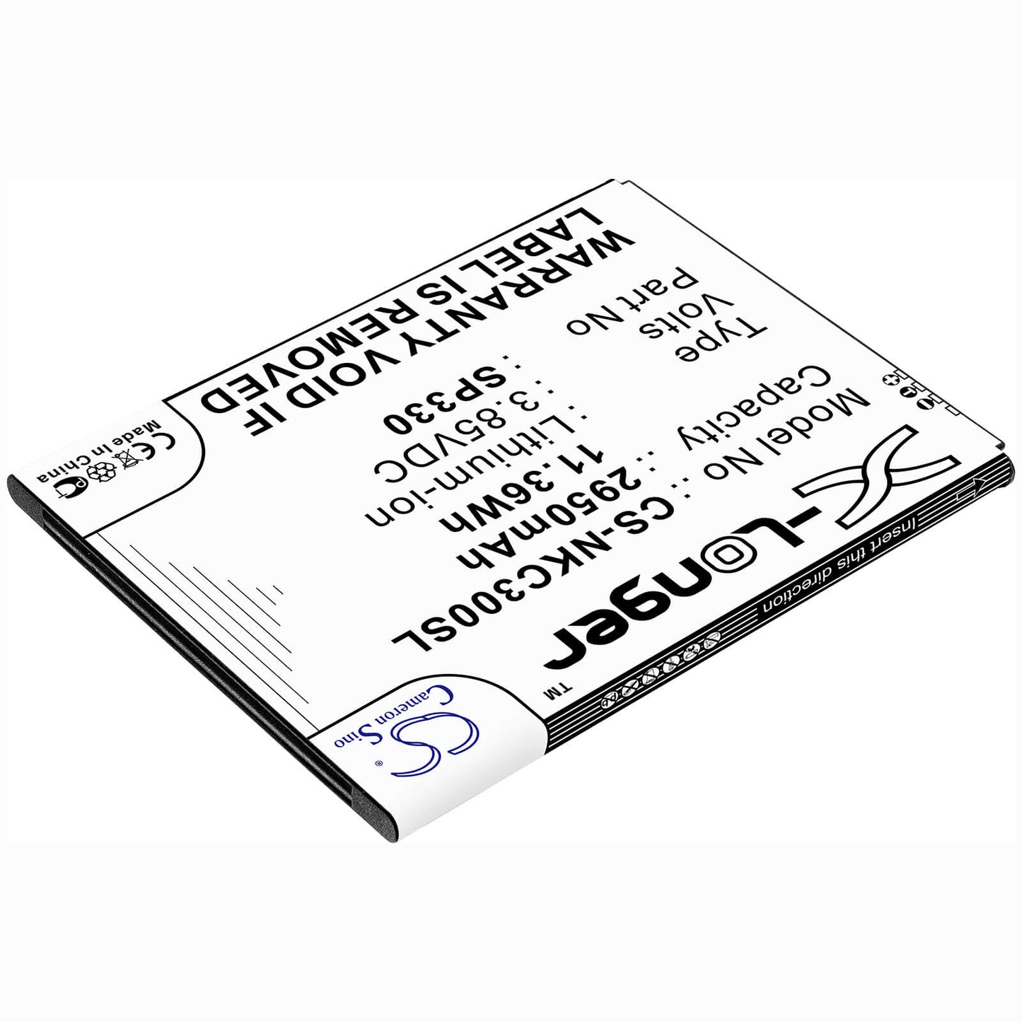 3.85V, 2950mAh, Li-ion Battery fits Nokia, C3 2020, 11.3575Wh