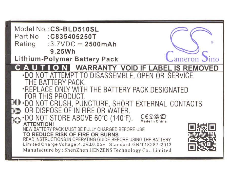 3.7V, 2500mAh, Li-Polymer Battery fits Blu, Studio 5.3, Studio D510, 9.25Wh